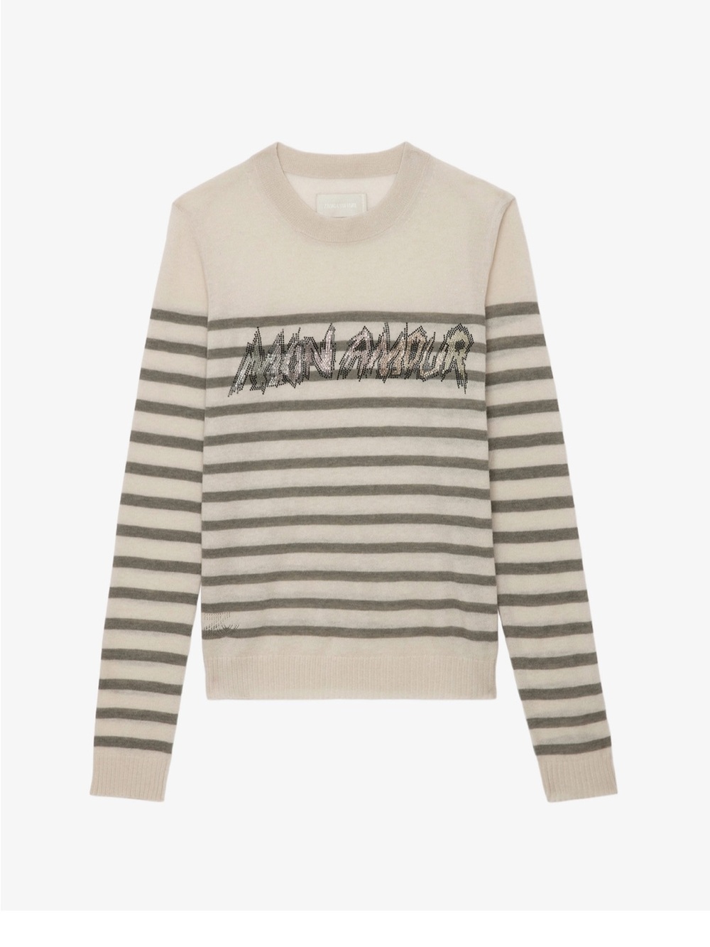 Zadig & Voltaire Beige and Gray Striped Crewneck Sweater